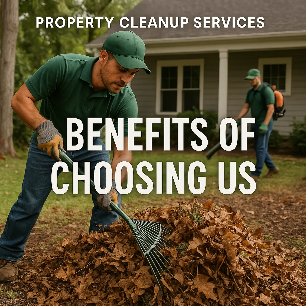 property cleanup before-and-after showing debris removal and fresh mulch installation