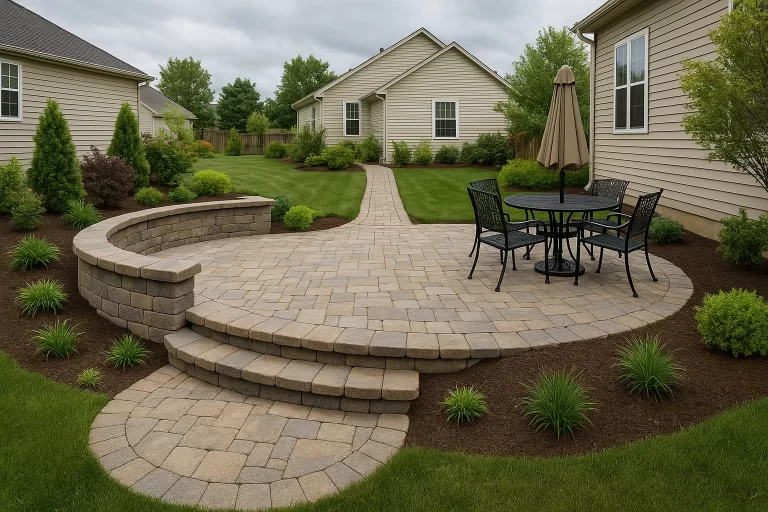 Designed and Installed Hardscaped Patio with Flower Beds by Worthy Landscaping Montgomery County, PA