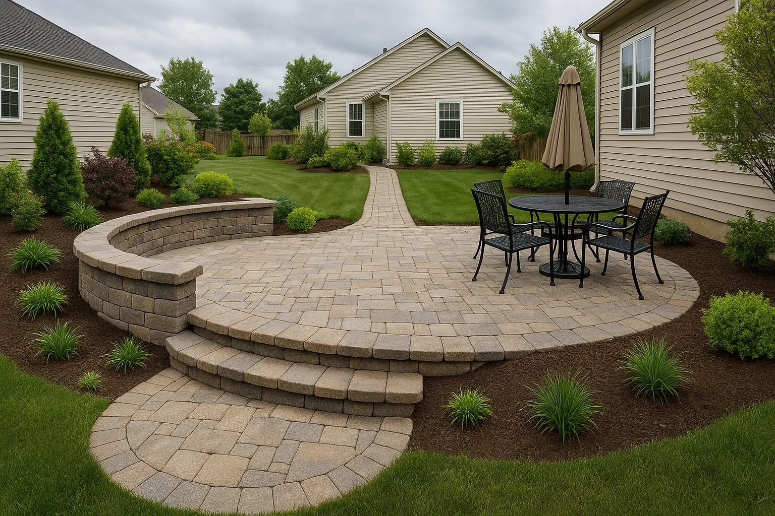 Designed and Installed Hardscaped Patio with Flower Beds by Worthy Landscaping Montgomery County, PA