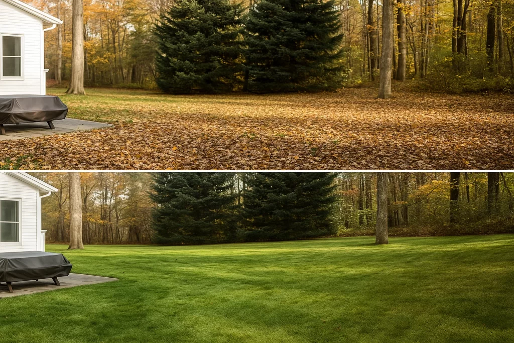 A real photo from a customers Fall Leaf Clean Up & Removal Service by Worthy Landscaping in Wayne, PA