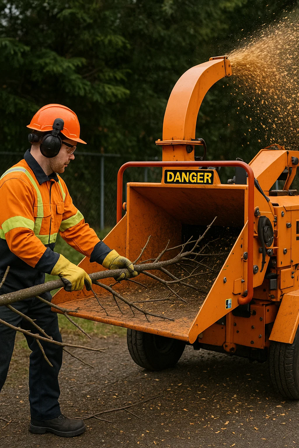 On-site wood chipping of pruning branches — Worthy Landscaping, Montgomery County, PA