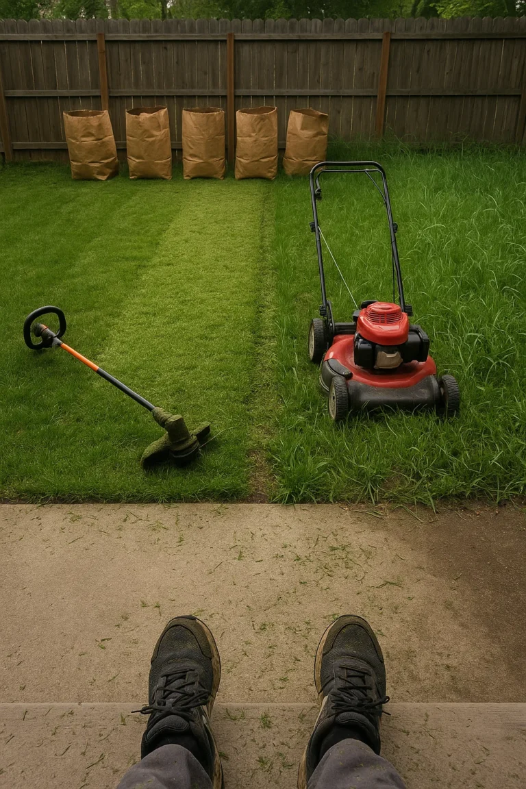 leaving a trail of evenly trimmed grass.