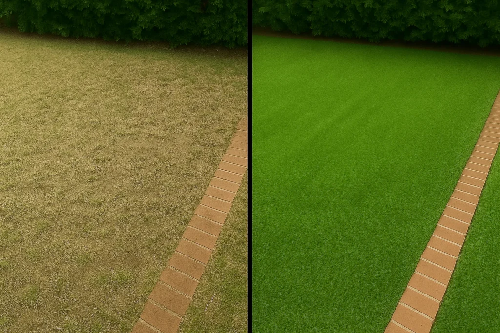 soil plugs clearly visible between blades.