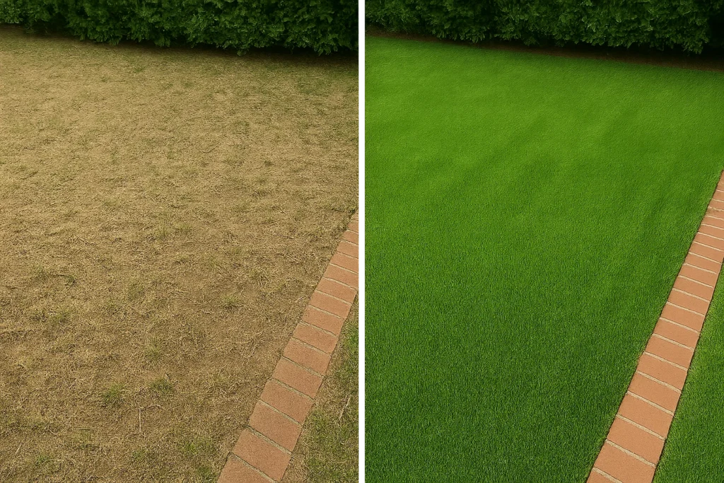 compacted turf and a right panel of dense