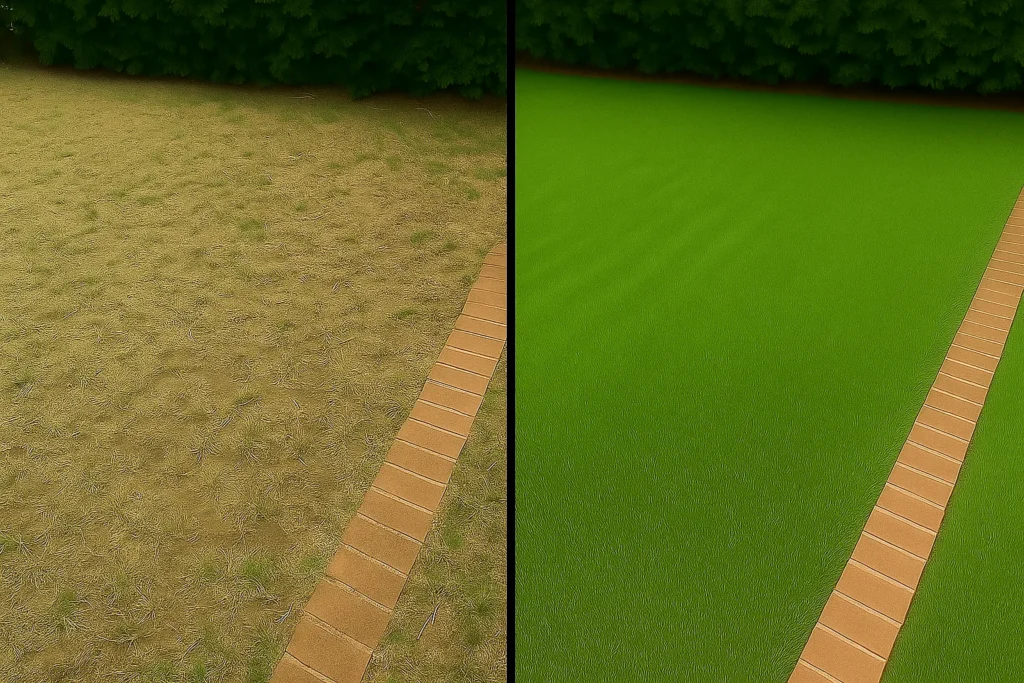 Worthy Landscaping truck parked across the street at dusk.