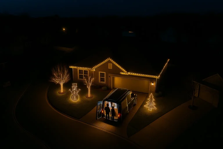 Residential Christmas light installation by Worthy Landscaping