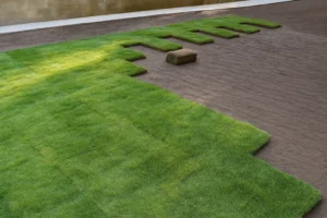 Completed side yard lawn tying smoothly into existing hardscape after a Sod Installation Service by Worthy Landscaping in Montgomery County.