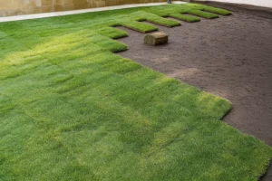 Full coverage of new sod along a privacy fence after a Sod Installation Service by Worthy Landscaping in Montgomery County.