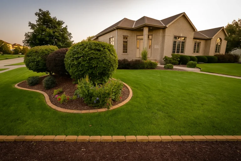 Front side view of a Chester County PA home with shrubs maintained by Worthy Landscaping’s Bush & Shrub Trimming & Pruning Services.