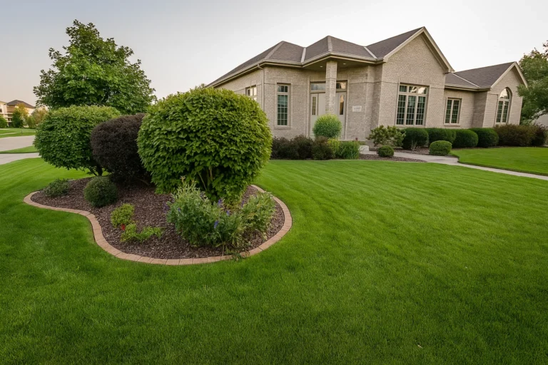 Chester County PA house front with trimmed shrubs and bushes maintained by Worthy Landscaping’s Bush & Shrub Trimming & Pruning Services.
