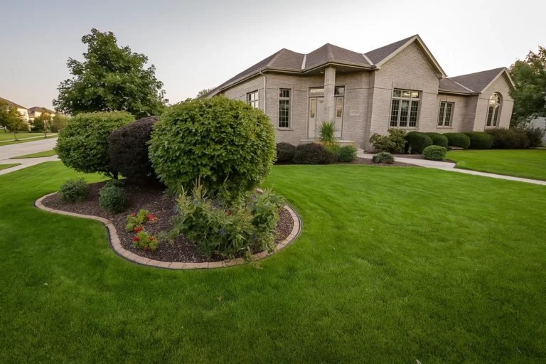 Front lawn and shrub line of a Chester County PA home serviced by Worthy Landscaping’s Bush & Shrub Trimming & Pruning Services.