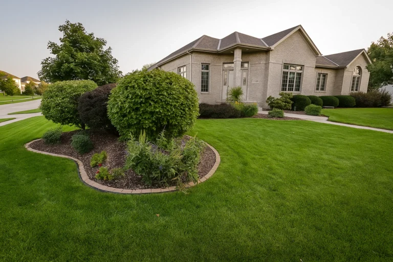 Street‑front elevation of a Chester County PA client home maintained by Worthy Landscaping’s Bush & Shrub Trimming & Pruning Services.