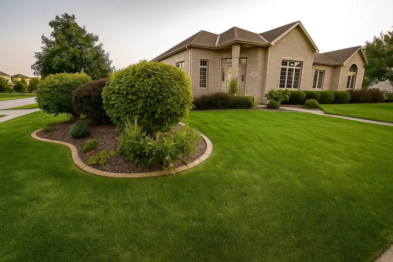 Front exterior of a Chester County PA residence with shrubs and bushes trimmed by Worthy Landscaping’s Bush & Shrub Trimming & Pruning Services.