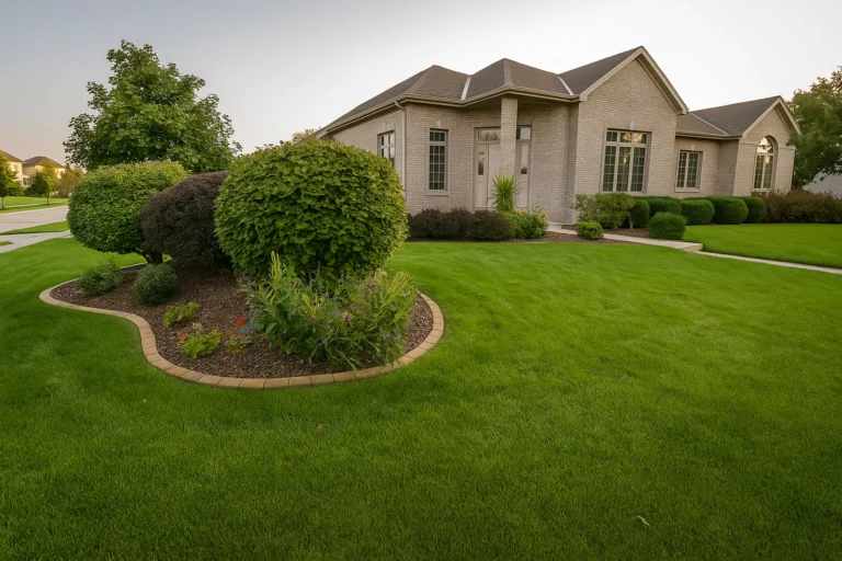 Wide front view of a Chester County PA residence where Worthy Landscaping provides Bush & Shrub Trimming & Pruning Services.