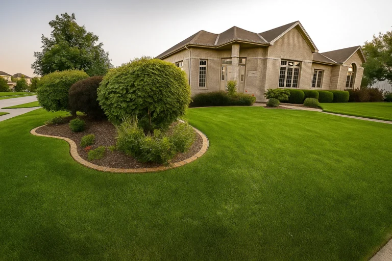 Full front view of a Chester County PA home where Worthy Landscaping provides Bush & Shrub Trimming & Pruning Services.