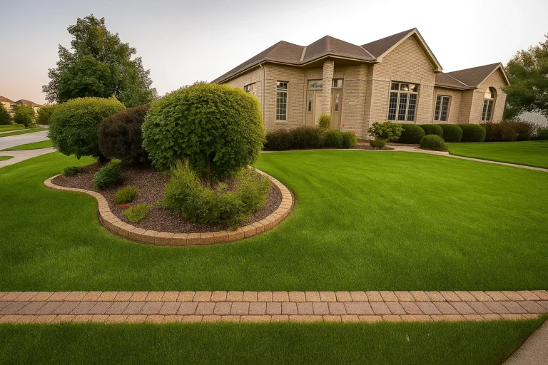 Front curbside scene of a Chester County PA property maintained by Worthy Landscaping’s Bush & Shrub Trimming & Pruning Services.