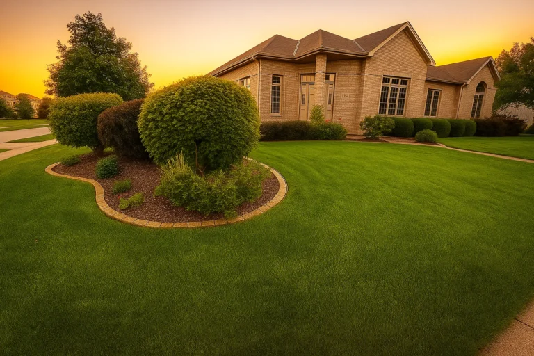 Street‑view front of a Chester County PA home serviced by Worthy Landscaping’s Bush & Shrub Trimming & Pruning Services.