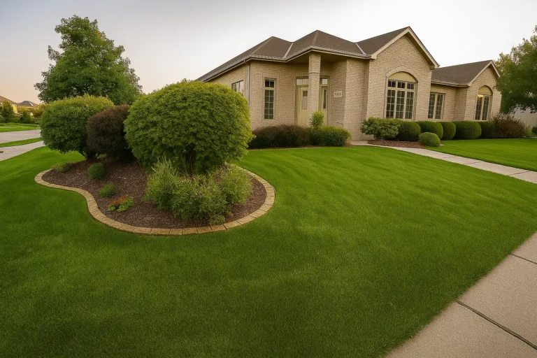 Front yard perspective of a Chester County PA client home maintained by Worthy Landscaping’s Bush & Shrub Trimming & Pruning Services.