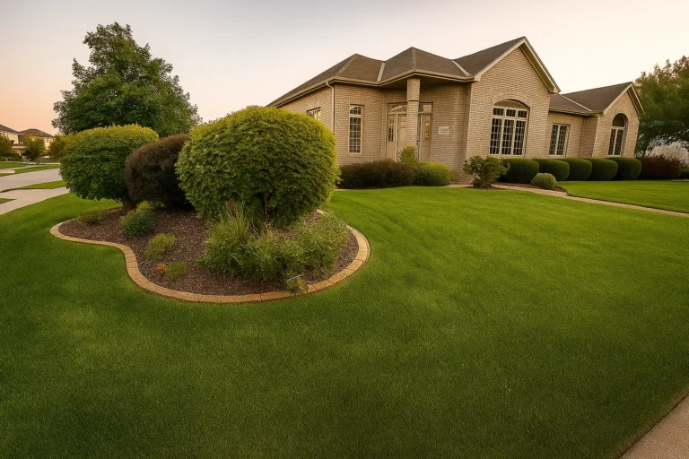 Front line of shrubs and bushes on a Chester County PA residence serviced by Worthy Landscaping’s Bush & Shrub Trimming & Pruning Services.