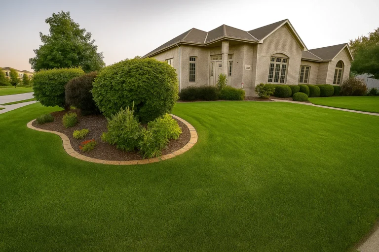 Front walk and shrub line of a Chester County PA client property serviced by Worthy Landscaping’s Bush & Shrub Trimming & Pruning Services.