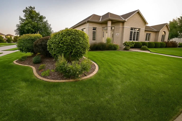 Front‑facing view of a Chester County PA residence with shrubs maintained by Worthy Landscaping’s Bush & Shrub Trimming & Pruning Services.