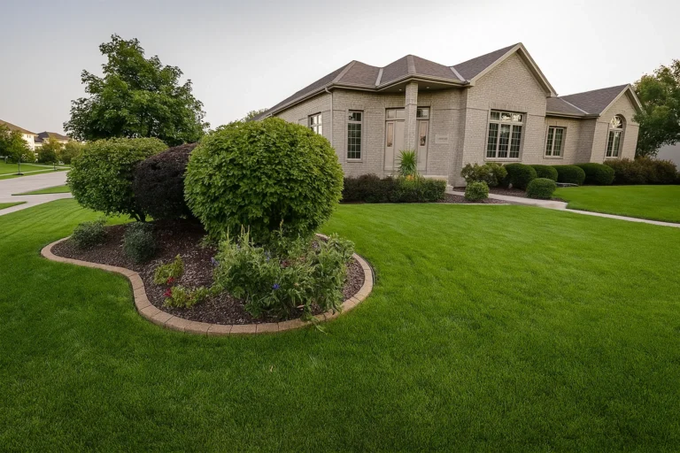 Street‑level front view of a Chester County PA home serviced by Worthy Landscaping for Bush & Shrub Trimming & Pruning Services.