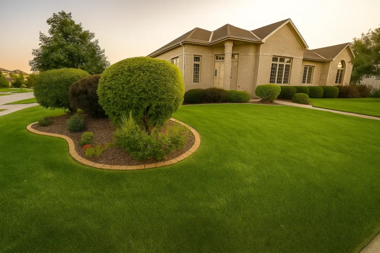 Front exterior line of shrubs and bushes at a Chester County PA client property serviced by Worthy Landscaping’s Bush & Shrub Trimming & Pruning Services.
