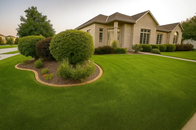 Front walkway and shrubs at a Chester County PA residence serviced by Worthy Landscaping’s Bush & Shrub Trimming & Pruning Services.