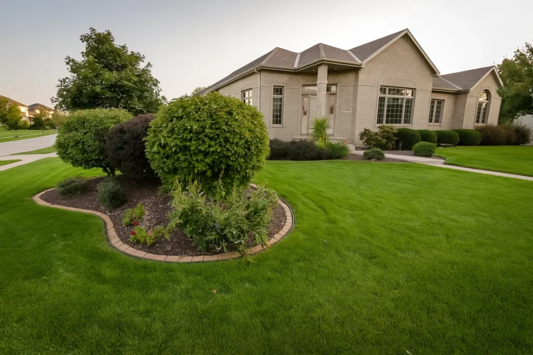 Front view of a Chester County PA property featuring shrubs serviced by Worthy Landscaping’s Bush & Shrub Trimming & Pruning Services.