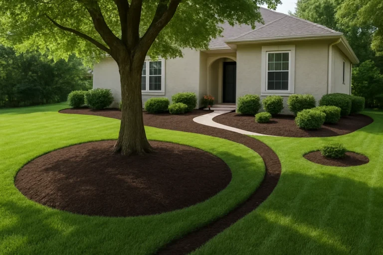 and trimmed shrubs. Mulching Services by Worthy Landscaping In Montgomery County.