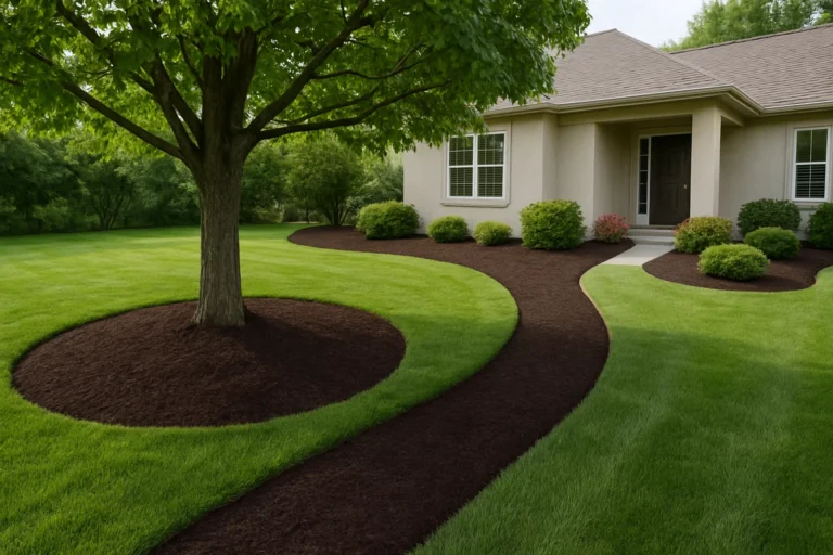 Mulched planter bed showcasing a Japanese maple