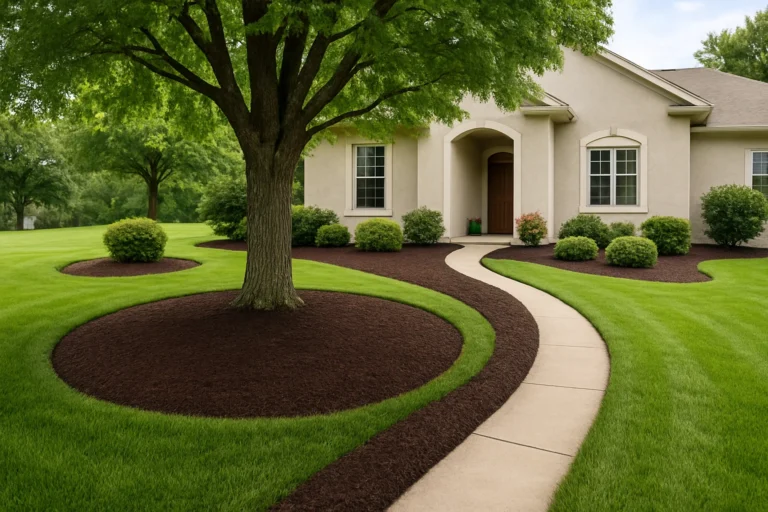 and trimmed shrubs. Mulching Services by Worthy Landscaping In Montgomery County.