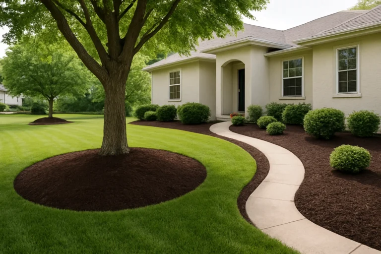 Mulched planter bed showcasing a Japanese maple