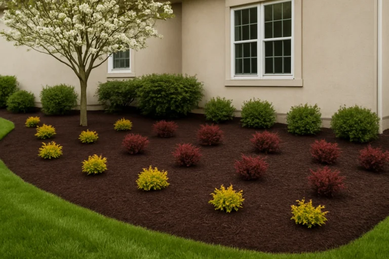 and trimmed shrubs. Mulching Services by Worthy Landscaping In Montgomery County.
