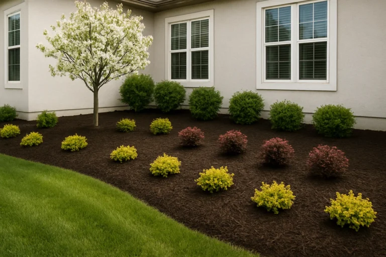Mulched planter bed showcasing a Japanese maple