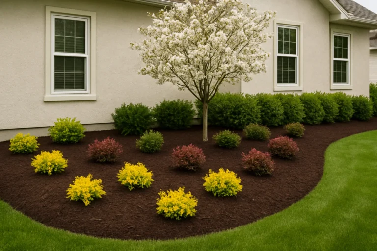Freshly mulched ring around an oak tree with crisp landscape edging. Mulching Services by Worthy Landscaping In Montgomery County.