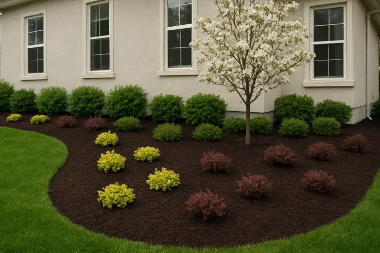 Raked mulch texture under an oak tree creating a smooth