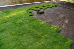 Side yard lawn fully refreshed with new sod after a Sod Installation Service by Worthy Landscaping in Montgomery County.