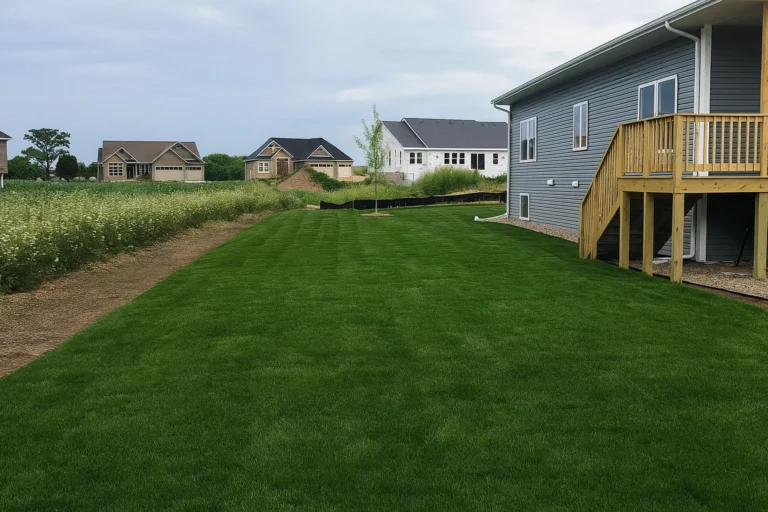 View of uneven original grass next to freshly prepared sod area during a Sod Installation Service by Worthy Landscaping in Montgomery County.
