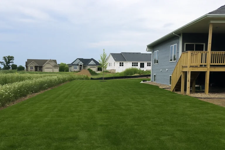 Backyard side corridor fully covered in new sod after a Sod Installation Service by Worthy Landscaping in Montgomery County.
