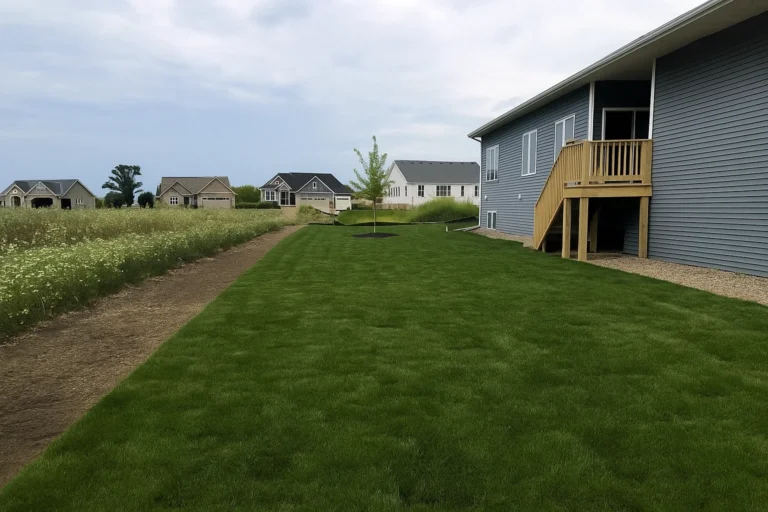 New sod wrapping cleanly around a downspout area after a Sod Installation Service by Worthy Landscaping in Montgomery County.