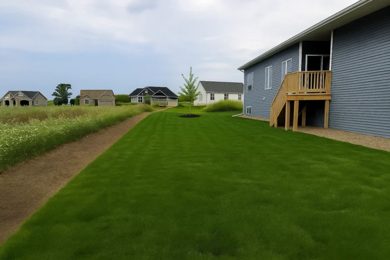 Partially installed sod next to a backyard gate area during a Sod Installation Service by Worthy Landscaping in Montgomery County.
