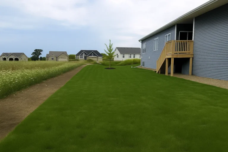 New sod being tucked around a downspout splash block during a Sod Installation Service by Worthy Landscaping in Montgomery County.