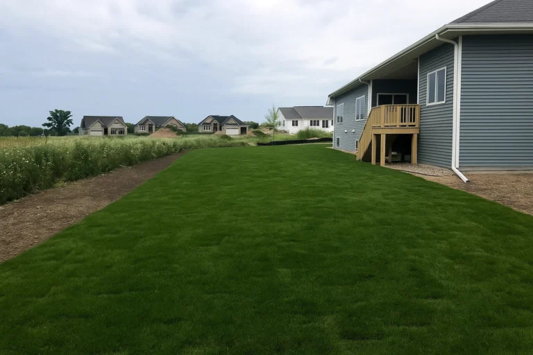 Before-and-during comparison of worn grass next to fresh sod strips during a Sod Installation Service by Worthy Landscaping in Montgomery County.