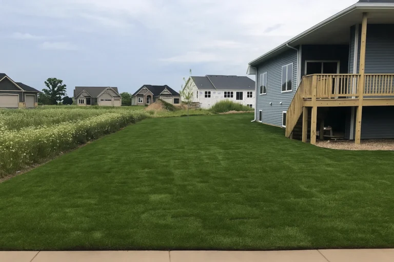 Transition area where old lawn has been stripped before new sod in a Sod Installation Service by Worthy Landscaping in Montgomery County.