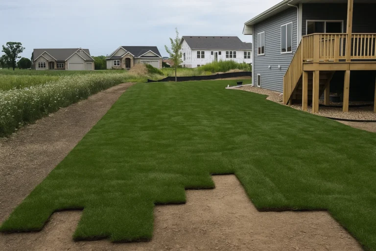 showing tight interlocking patches during a Sod Installation Service by Worthy Landscaping in Montgomery County.