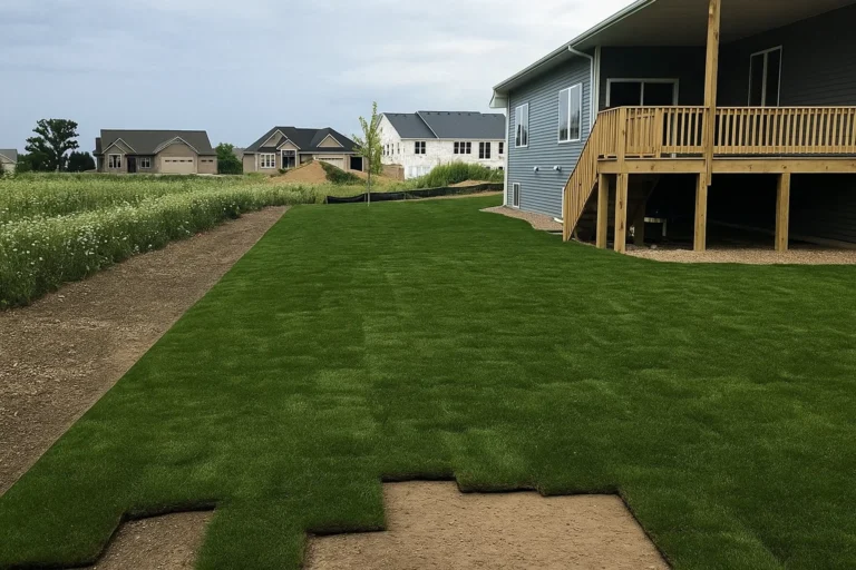 Freshly installed sod forming a straight