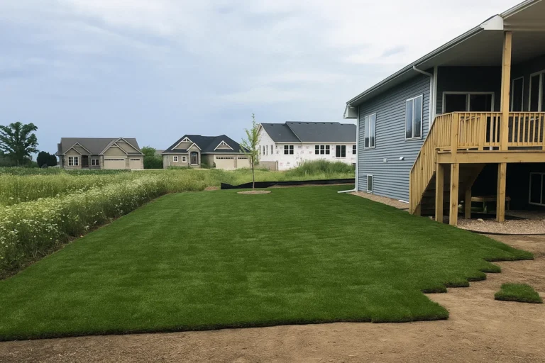 Neatly sodded side yard with no bare soil visible after a Sod Installation Service by Worthy Landscaping in Montgomery County.