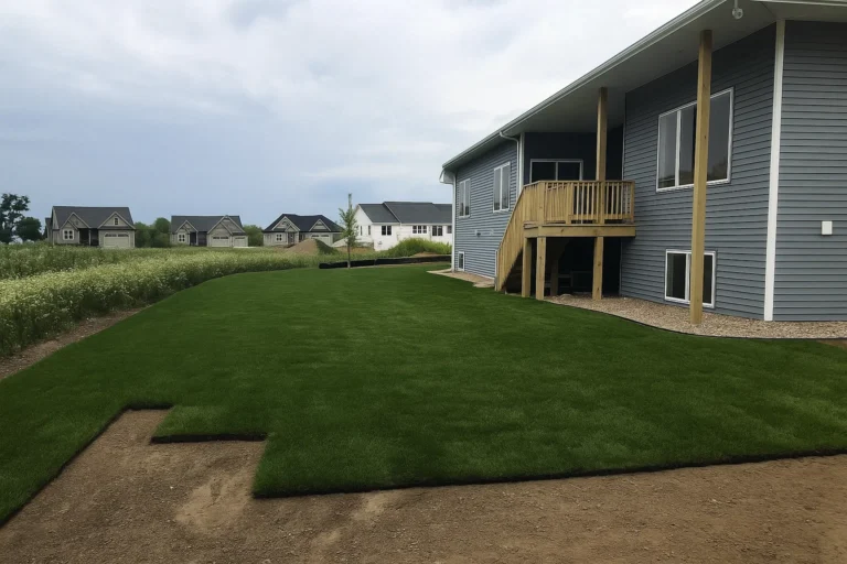 Property edge showing old turf removed in bands ahead of sod during a Sod Installation Service by Worthy Landscaping in Montgomery County.