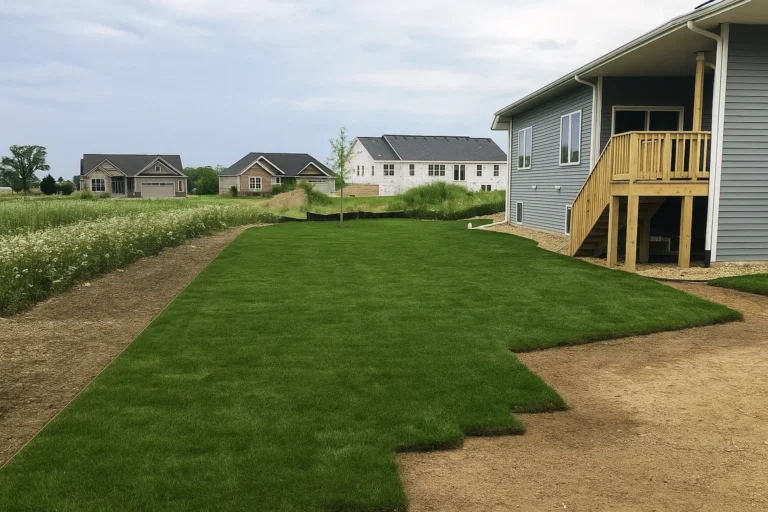 Sod pieces fitted carefully around utility boxes on a side lawn during a Sod Installation Service by Worthy Landscaping in Montgomery County.